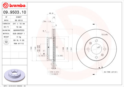 Conjunto de discos de freio BREMBO 09.9503.10