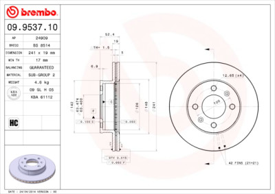 Conjunto de discos de freio BREMBO 09.9537.10