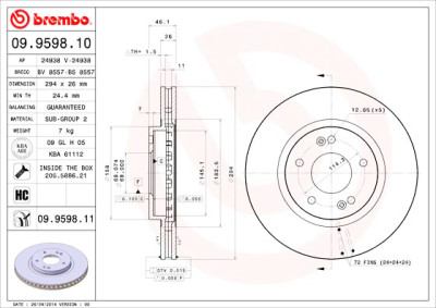 Conjunto de discos de freio BREMBO 09.9598.10