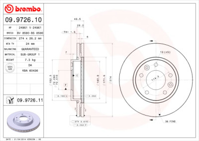 Conjunto de discos de freio BREMBO 09.9726.10