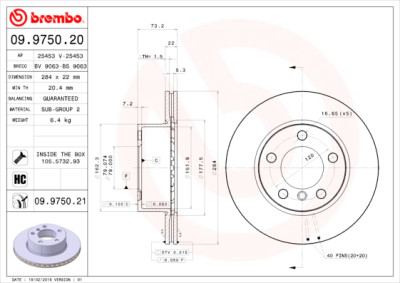 Jogo de discos de freio BREMBO COATED DISC LINE 09.9750.21