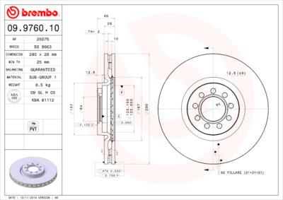 Conjunto de discos de freio BREMBO 09.9760.10