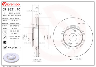 Conjunto de discos de freio BREMBO 09.9821.10