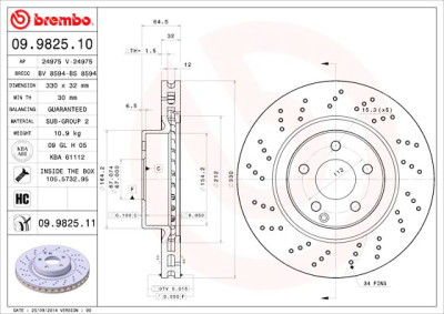 Conjunto de discos de freio BREMBO 09.9825.10