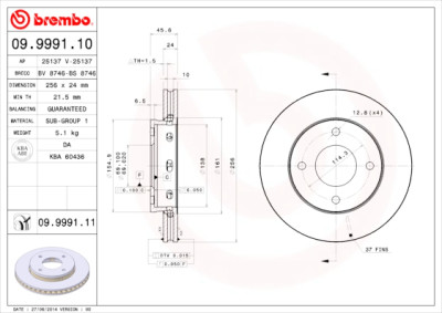 Conjunto de discos de freio BREMBO 09.9991.10