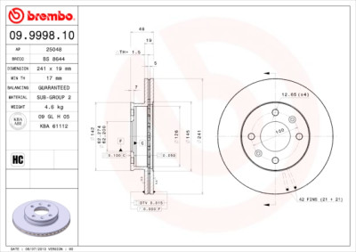 Jogo de discos de freio BREMBO 09.9998.10