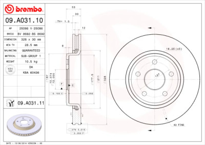 Conjunto de discos de freio BREMBO 09.A031.10