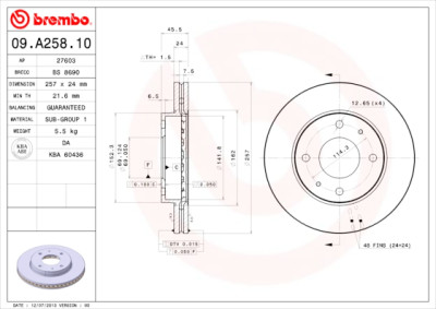Conjunto de discos de freio BREMBO 09.A258.10