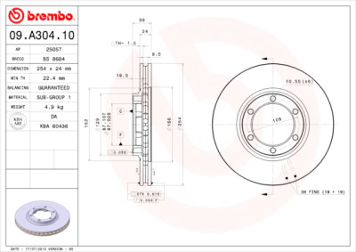 Conjunto de discos de freio BREMBO 09.A304.10
