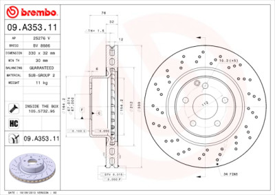 BREMBO COATED DISC LINE 09.A353.11 Conjunto de discos de freio