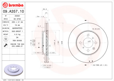 Conjunto de discos de freio BREMBO 09.A357.10