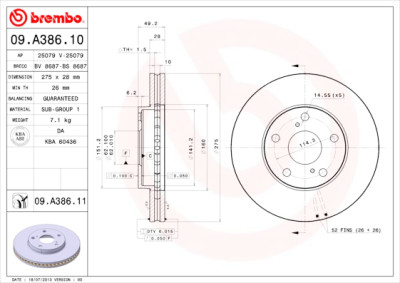 Conjunto de discos de freio BREMBO 09.A386.10