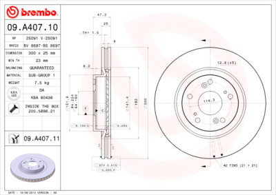 Conjunto de discos de freio BREMBO 09.A407.10