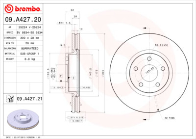 BREMBO COATED DISC LINE 09.A427.21 Conjunto de discos de freio