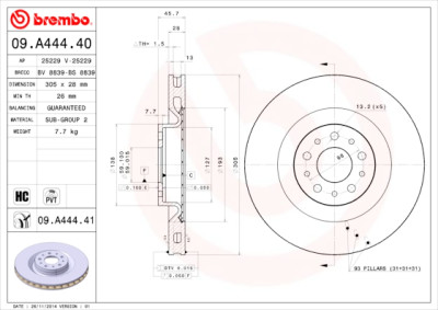 Conjunto de discos de freio BREMBO 09.A444.40