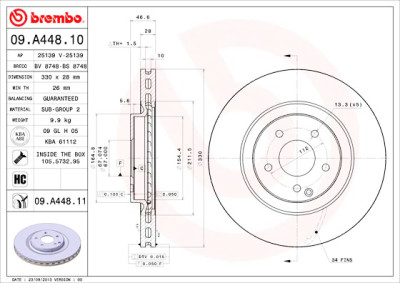 Conjunto de discos de freio BREMBO 09.A448.10