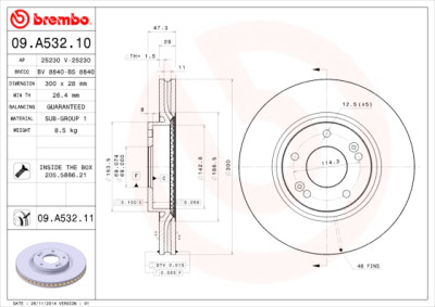 Jogo de discos de freio BREMBO COATED DISC LINE 09.A532.11
