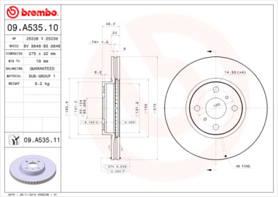 Conjunto de discos de freio BREMBO 09.A535.10