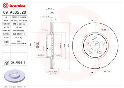 Conjunto de discos de freio BREMBO 09.A535.20