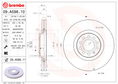Conjunto de discos de freio BREMBO 09.A598.10