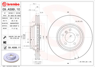 Conjunto de discos de freio BREMBO 09.A599.10