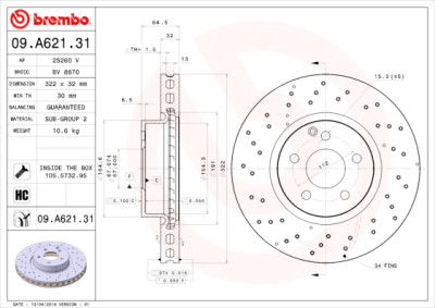 BREMBO COATED DISC LINE 09.A621.31 Conjunto de discos de freio