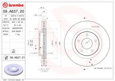Conjunto de discos de freio BREMBO 09.A637.20