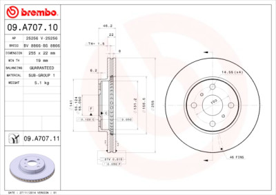Conjunto de discos de freio BREMBO 09.A707.10