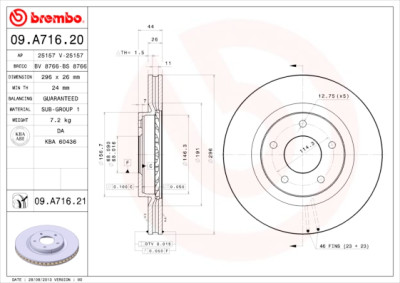 Conjunto de discos de freio BREMBO 09.A716.20
