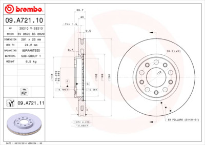 Conjunto de discos de freio BREMBO 09.A721.10
