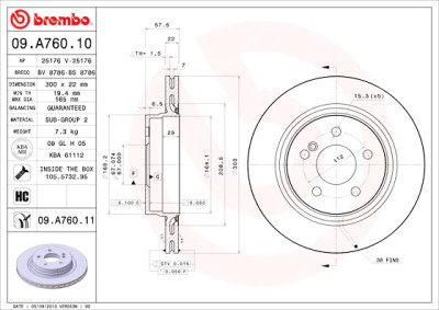 Conjunto de discos de freio BREMBO 09.A760.10