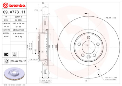 BREMBO COATED DISC LINE 09.A773.11 Conjunto de discos de freio