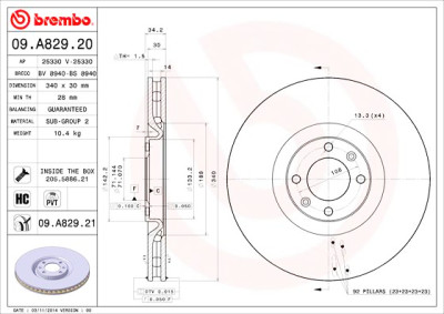 Conjunto de discos de freio BREMBO 09.A829.20