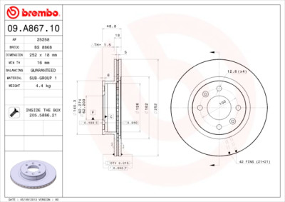 Conjunto de discos de freio BREMBO 09.A867.10