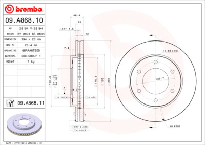 Conjunto de discos de freio BREMBO 09.A868.10