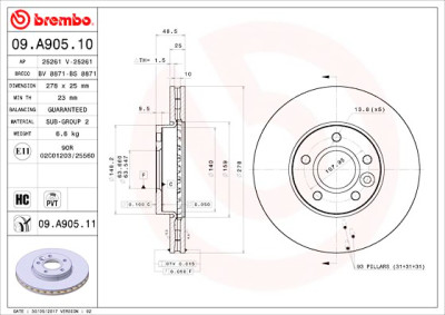 Conjunto de discos de freio BREMBO 09.A905.10