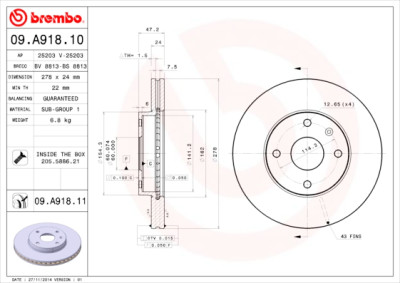 Conjunto de discos de freio BREMBO 09.A918.11