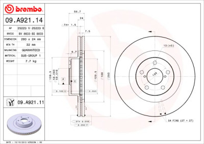 Conjunto de discos de freio BREMBO 09.A921.14