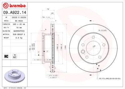 Conjunto de discos de freio BREMBO 09.A922.14