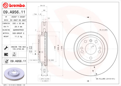 BREMBO COATED DISC LINE 09.A956.11 Conjunto de discos de freio