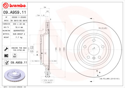 BREMBO COATED DISC LINE 09.A959.11 Conjunto de discos de freio
