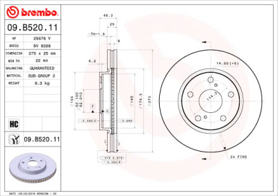 Conjunto de discos de freio BREMBO 09.B520.11