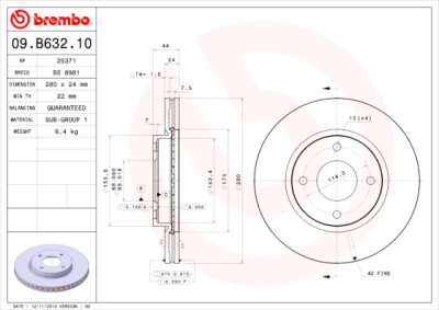 Conjunto de discos de freio BREMBO 09.B632.10