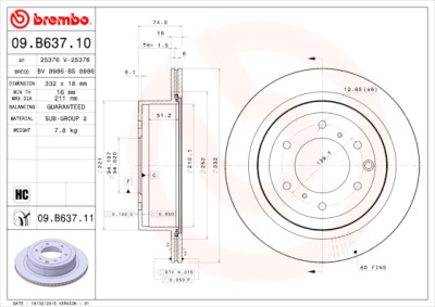 Conjunto de discos de freio BREMBO 09.B637.11