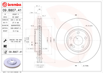 BREMBO COATED DISC LINE 09.B807.41 Conjunto de discos de freio