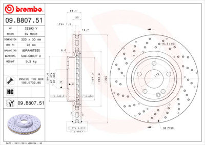 BREMBO COATED DISC LINE 09.B807.51 Conjunto de discos de freio