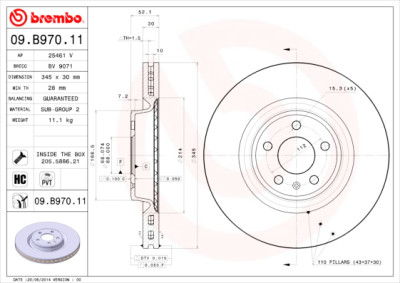 Jogo de discos de freio BREMBO COATED DISC LINE 09.B970.11