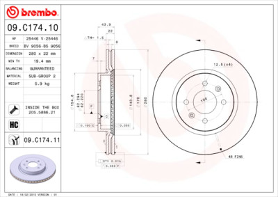 Conjunto de discos de freio BREMBO 09.C174.10