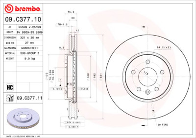 Conjunto de discos de freio BREMBO 09.C377.11