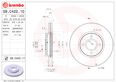Conjunto de discos de freio BREMBO 09.C422.11
